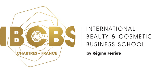 Logo de l'école de commerce internationale de beauté et de cosmétique à Chartres, France, par Régine Ferrère.