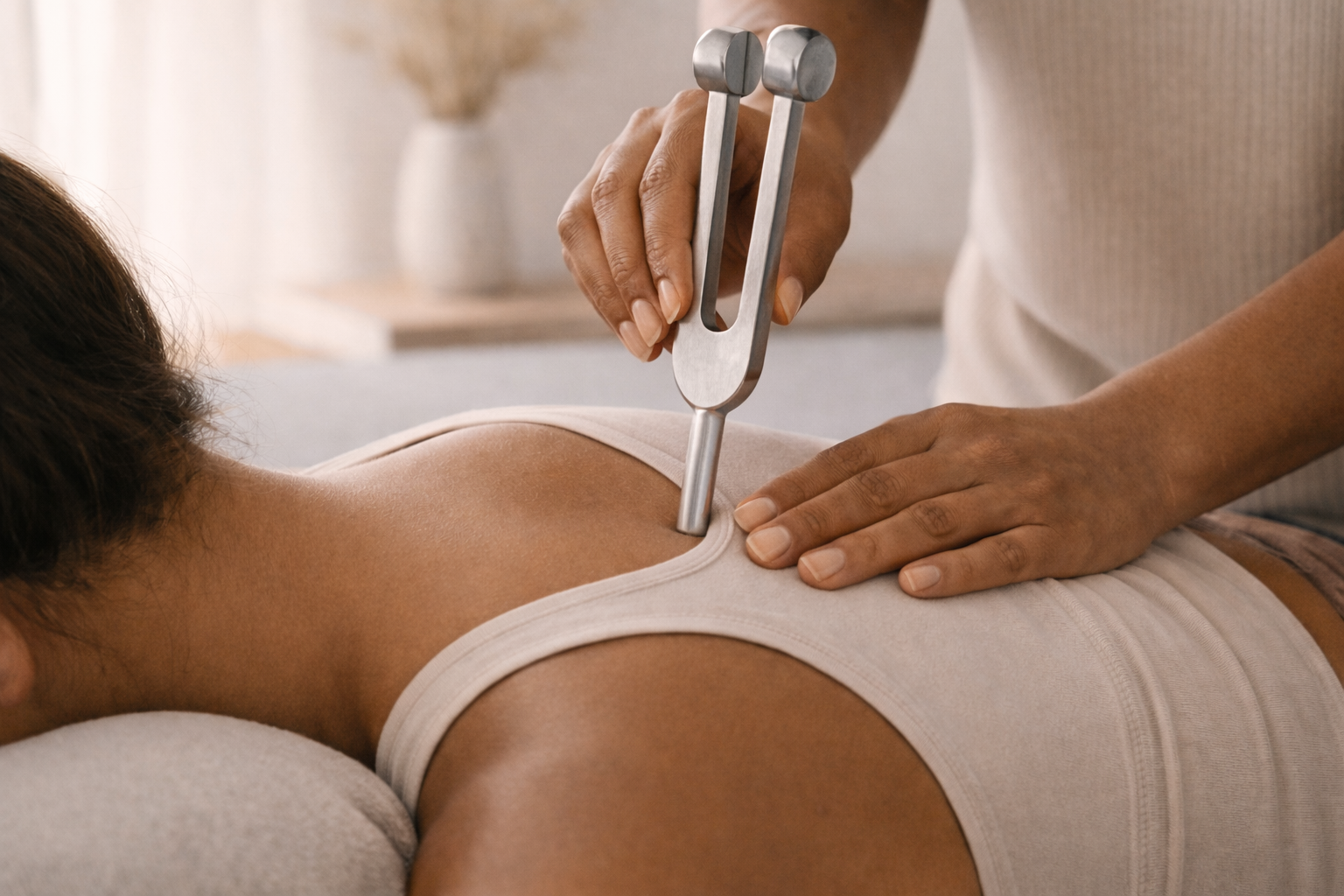 Private tuning fork session at North End Pilates studio in Tacoma