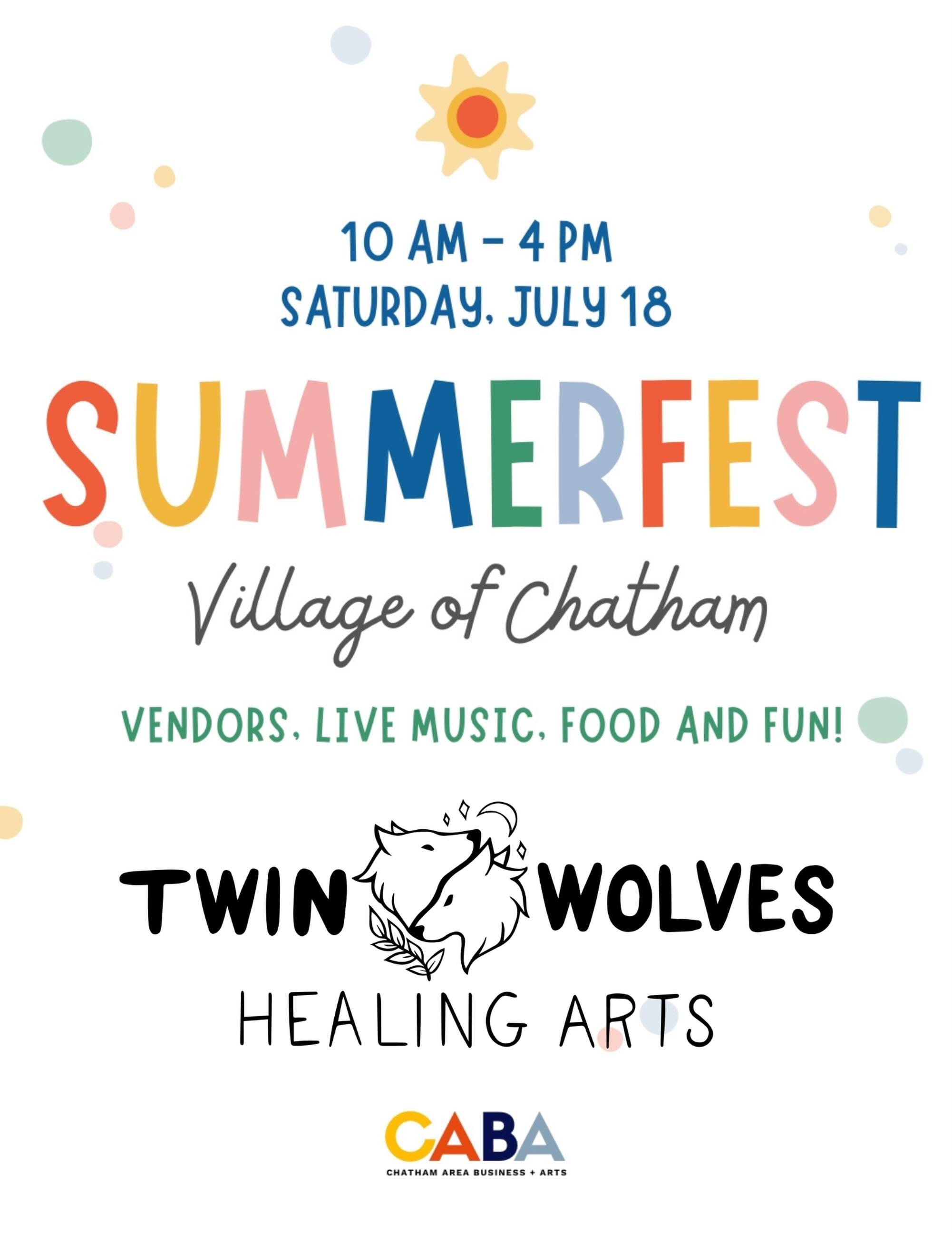 Summerfest is coming up in 3 weeks! Lots of fun activities, events and vendors! Twin Wolves will be there, be sure to stop by our tent and say Hi!