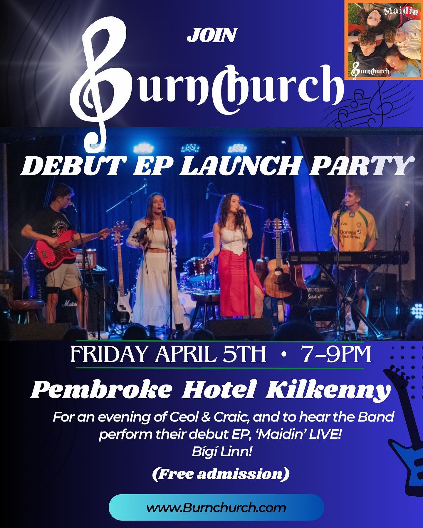 We are SO excited to announce that our EP LAUNCH PARTY will take place on Friday April 5th !!! And You are ALL invited🌟🌟 (Free admissions!) Join us in the Pembroke Hotel in Kilkenny at 7pm - we can promise you an enjoyable evening (and an exclusive
