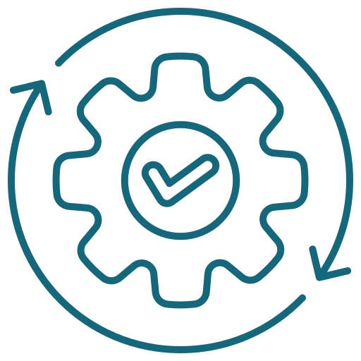 Cog icon representing ongoing professional development and evidence-informed practice.