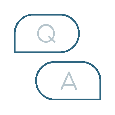 Q&A icon representing between-session support via WhatsApp.
