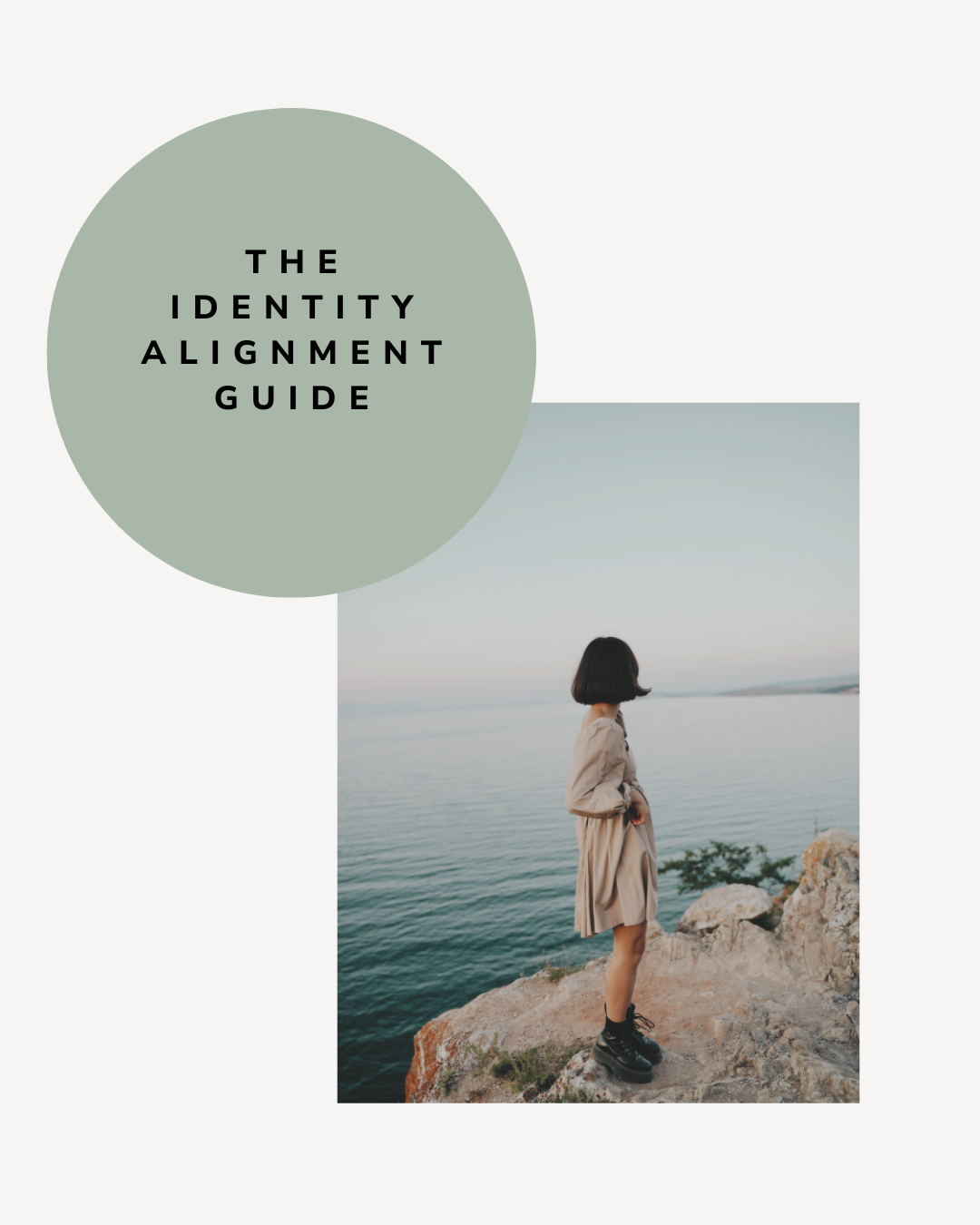 A woman standing quietly by the water looking out over the horizon, symbolising clarity, self-reflection and identity alignmen