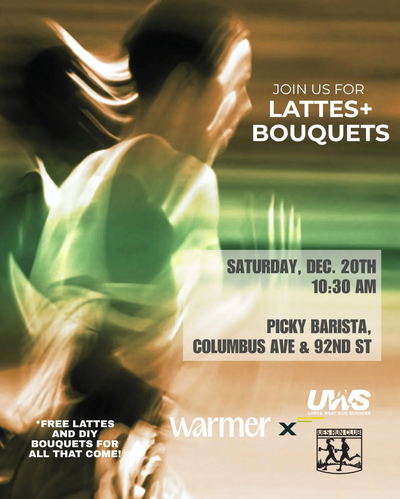 We&rsquo;re teaming up with Upper West Side Runners + Upper East Side Run Club for a feel-good morning in the heart of December. Join us Saturday for a community run, coffee, and DIY bouquets. Coffee and bouquets will take place after the run, around