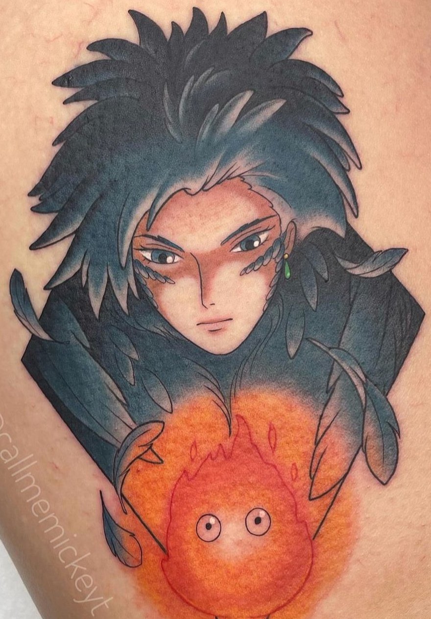 Howl and calcifer from howl’s moving castle Ghibli tattoo