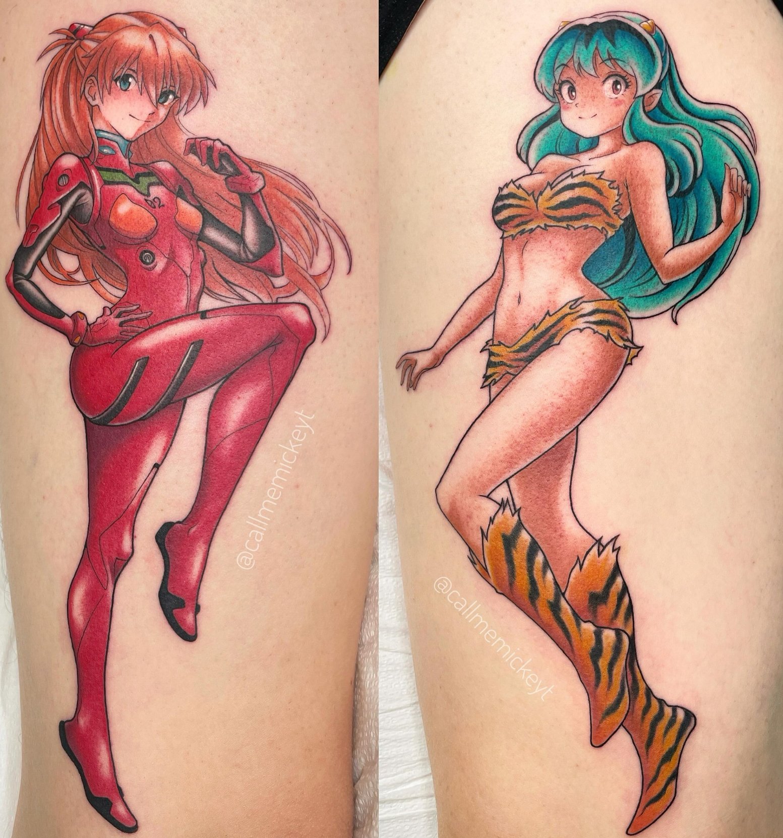 Asuka langley from neon genesis evangelion and lum from Urusei Yatsura 90s anime tattoo
