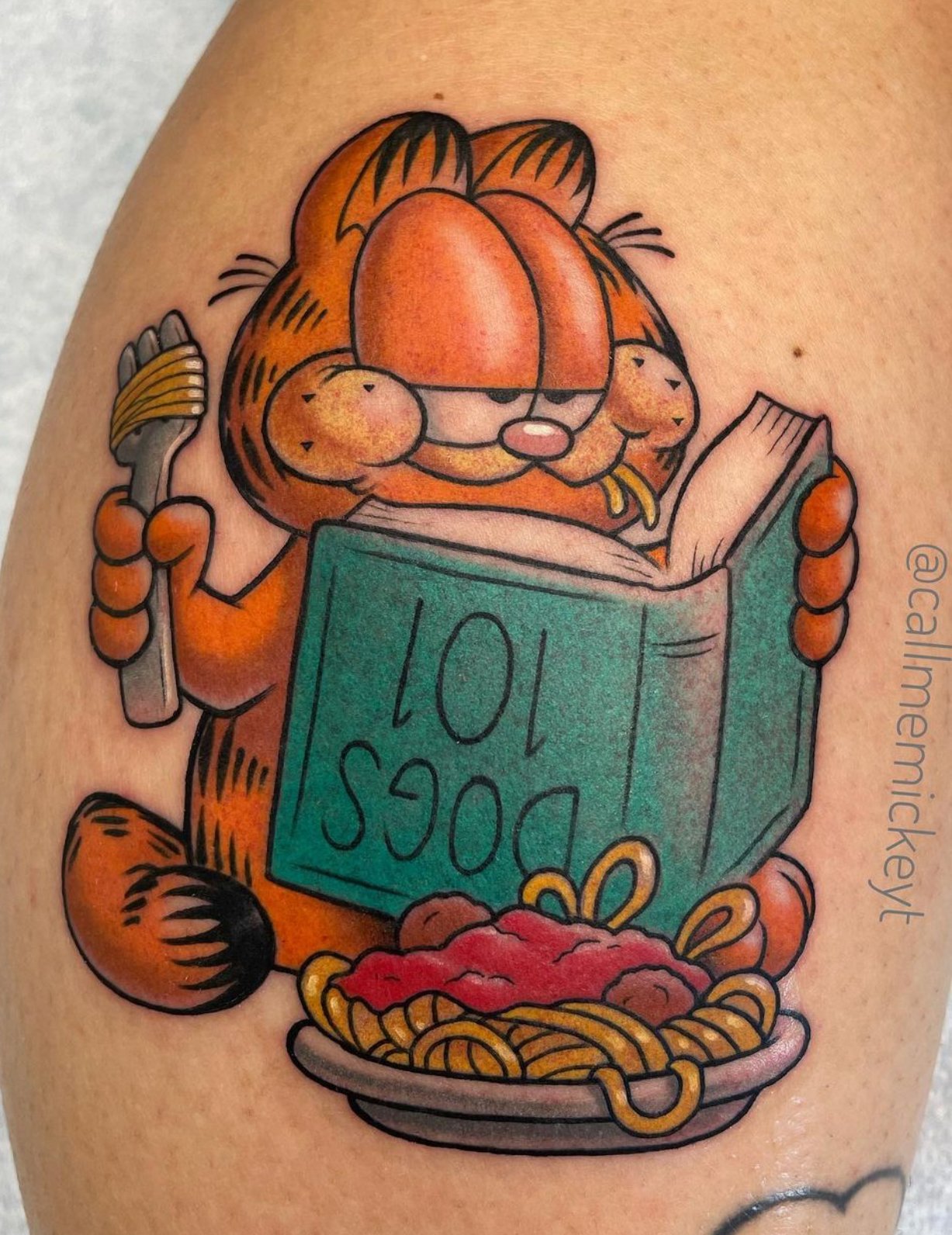 Garfield eating spaghetti tattoo