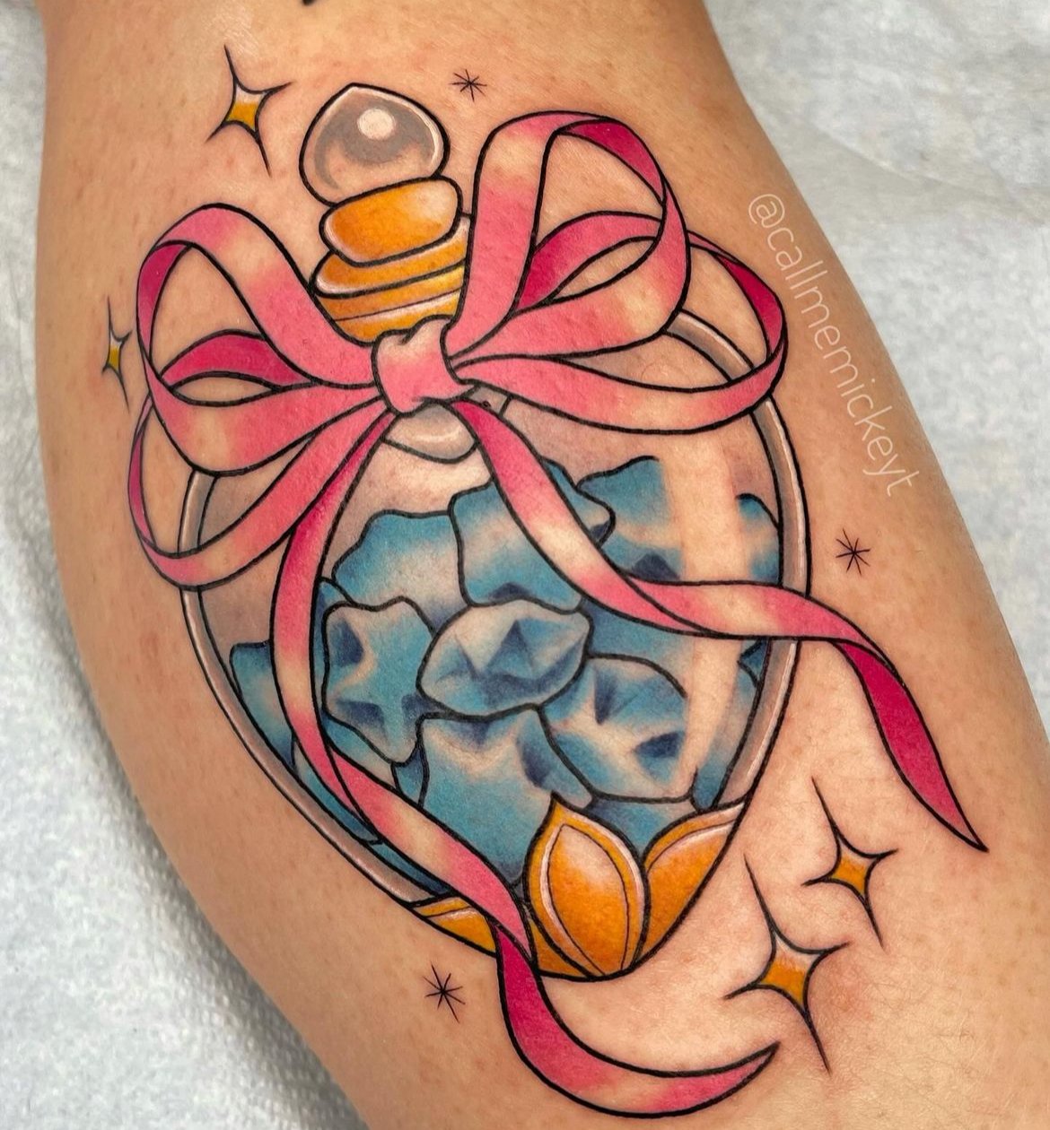 origami stars in a heart jar tattoo
