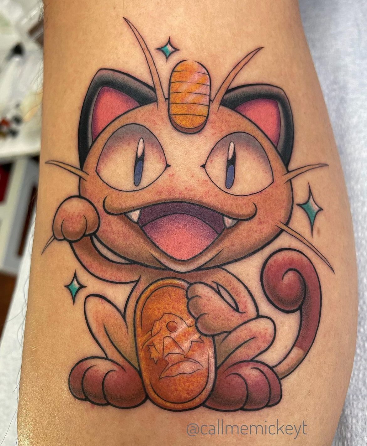 Lucky cat meowth tattoo - Nintendo and Pokemon