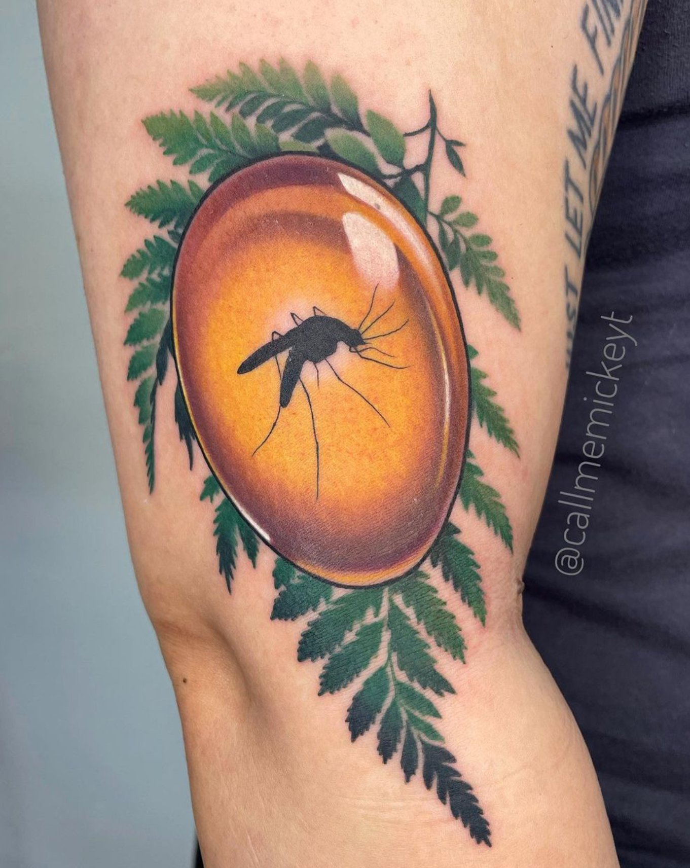 Amber and fern Jurassic park tattoo