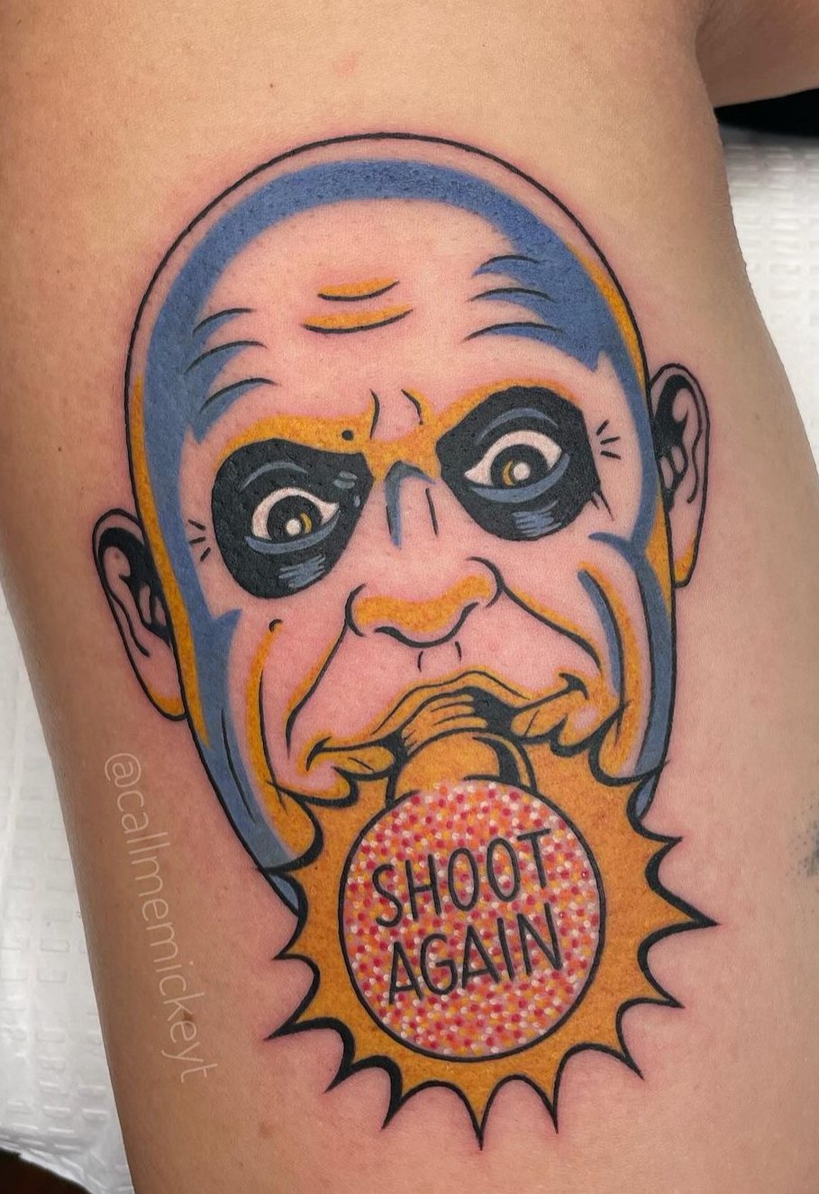 Uncle fester from the Addams family pinball machine tattoo
