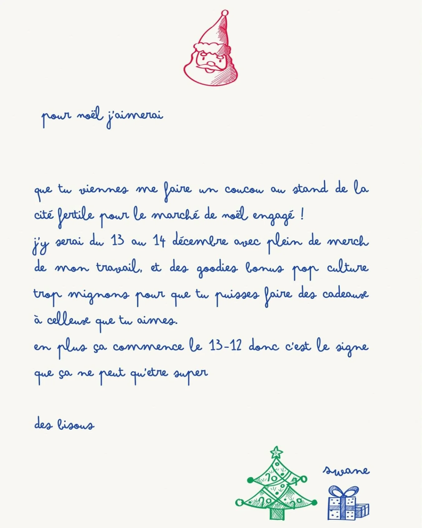 Cc rendez le 13-12 &agrave; partir de 9h30 et le 14-12 10h &agrave; @la_cite_fertile pour le march&eacute; de No&euml;l engag&eacute; ! 
Je vous met des photos d&egrave;s demain, j&rsquo;emporterai du merch, des illustrations, des goodies, portes cl&