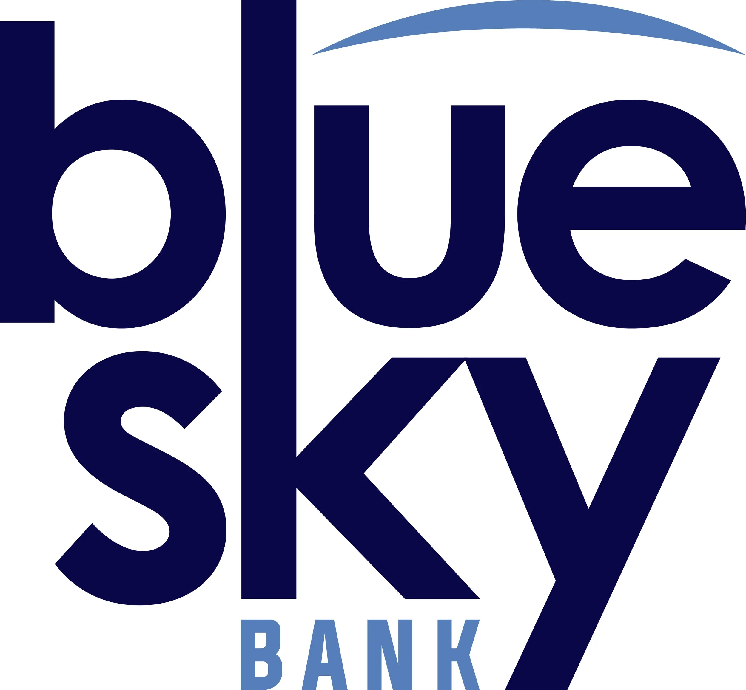 Logo for BlueSky Bank with the words 'BlueSky Bank' in blue text and a curved blue line above.