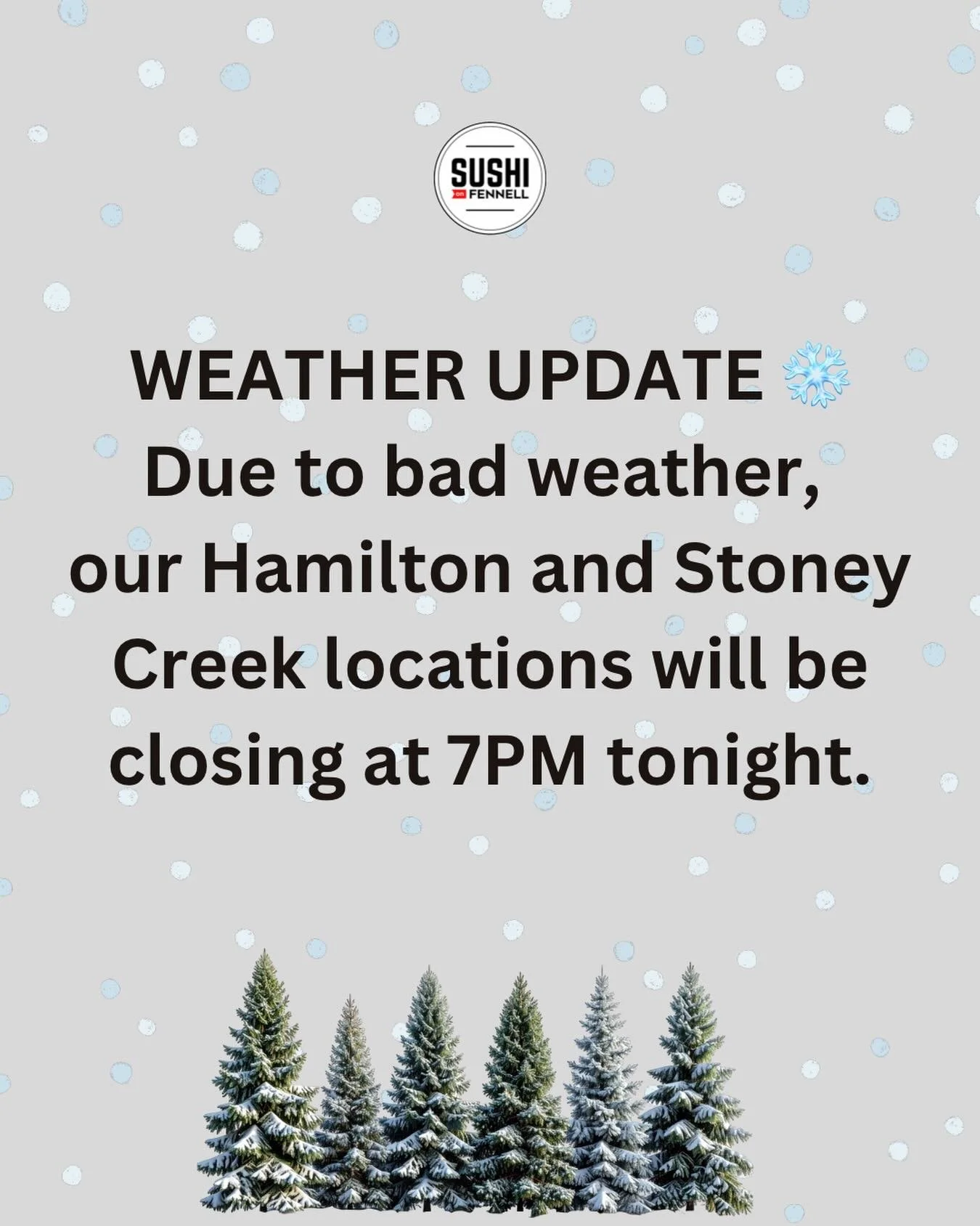 For the safety of our team and customers, we&rsquo;ll be closing early tonight and reopen tomorrow at 12pm! Thank you for your understanding 🤍