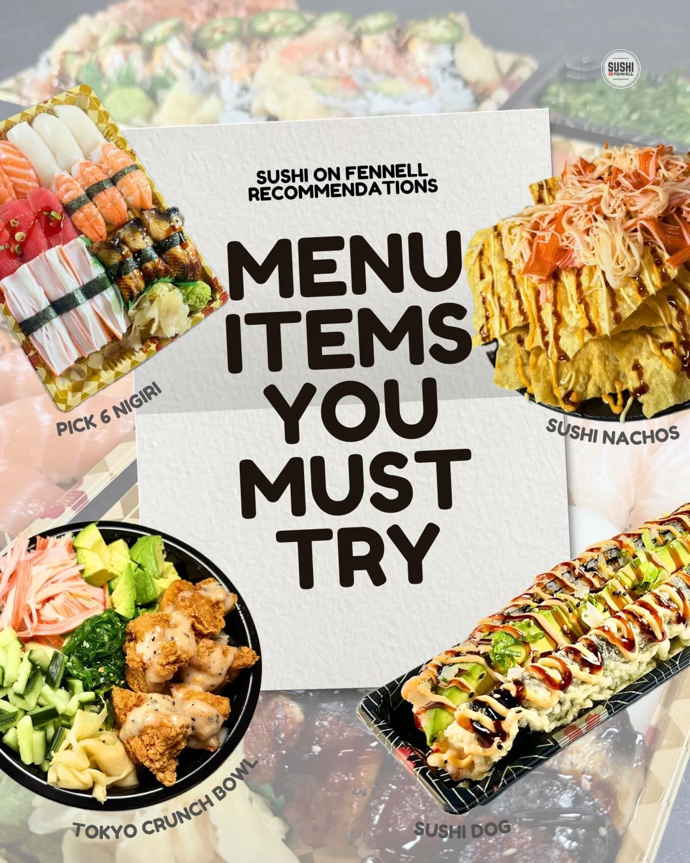 Must-try menu items 👀
Not your typical sushi lineup.

If you&rsquo;re looking to try something new, these underrated items are a great place to start. 

Order online ➡️ SushiOnFennell.com

SUNDAY HOURS
HM &mdash; 669 Fennell Ave E | CLOSED
SC &mdash