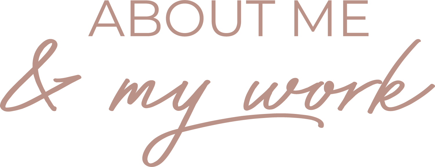 A text graphic with the words 'ABOUT ME & my work' in different fonts and sizes, with a transparent background.