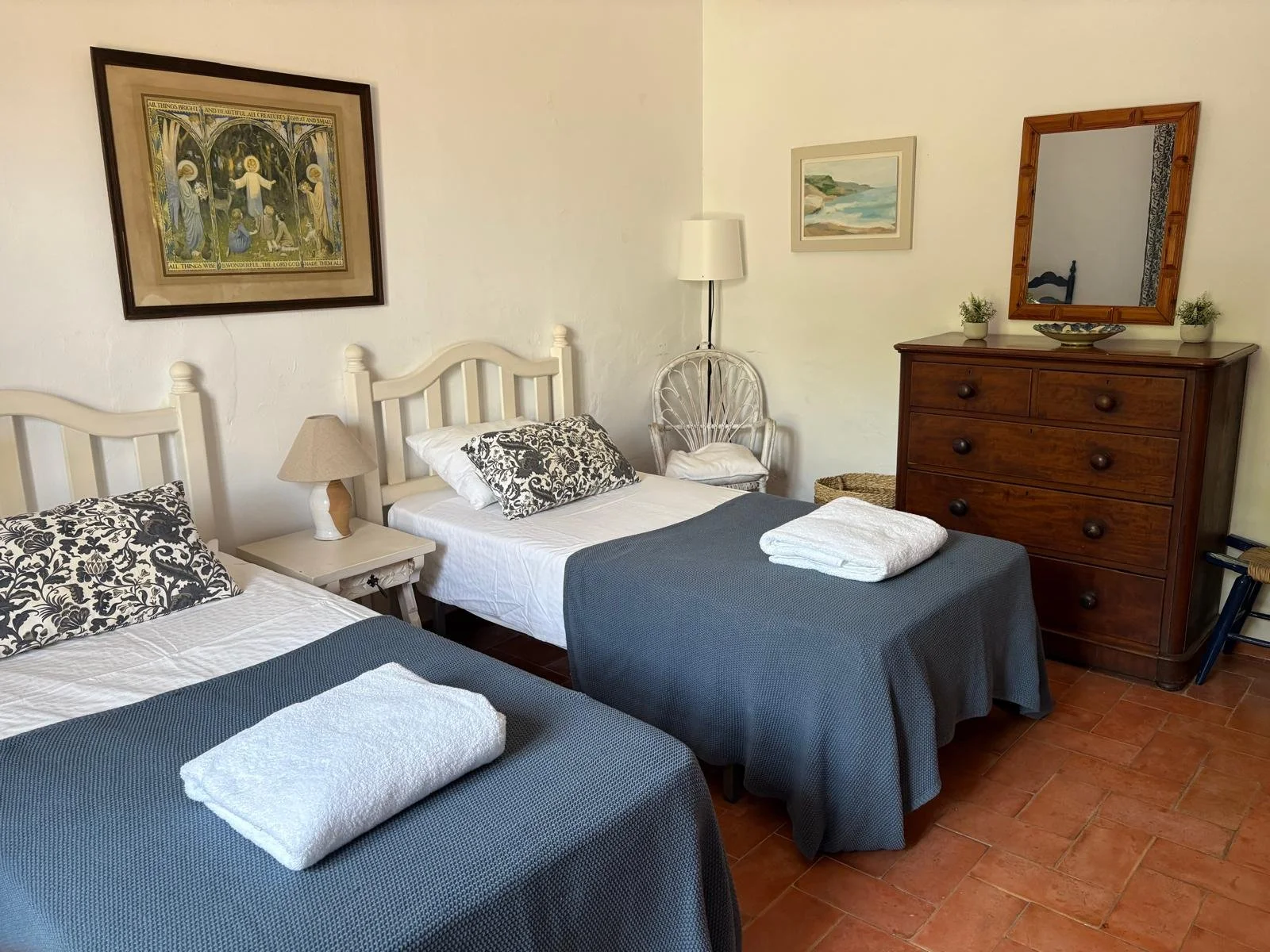 The Blue room with antique tiles and furniture.