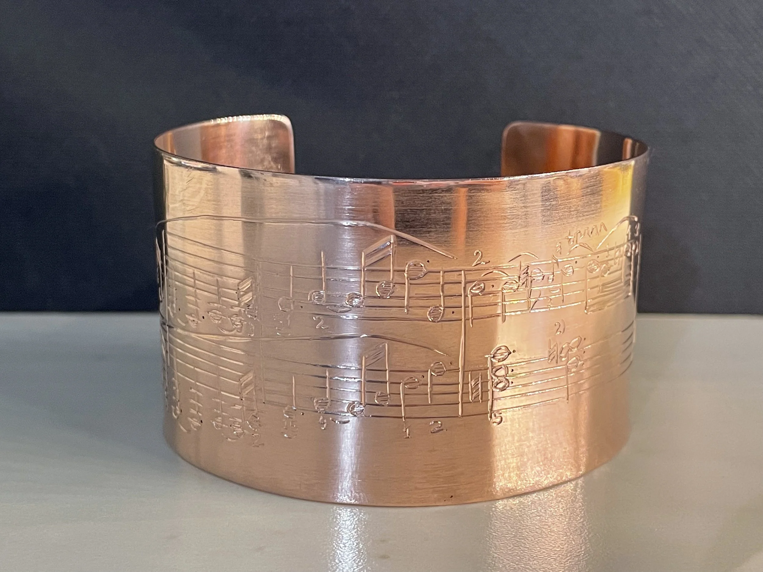Engraved music bar cuff bracelet