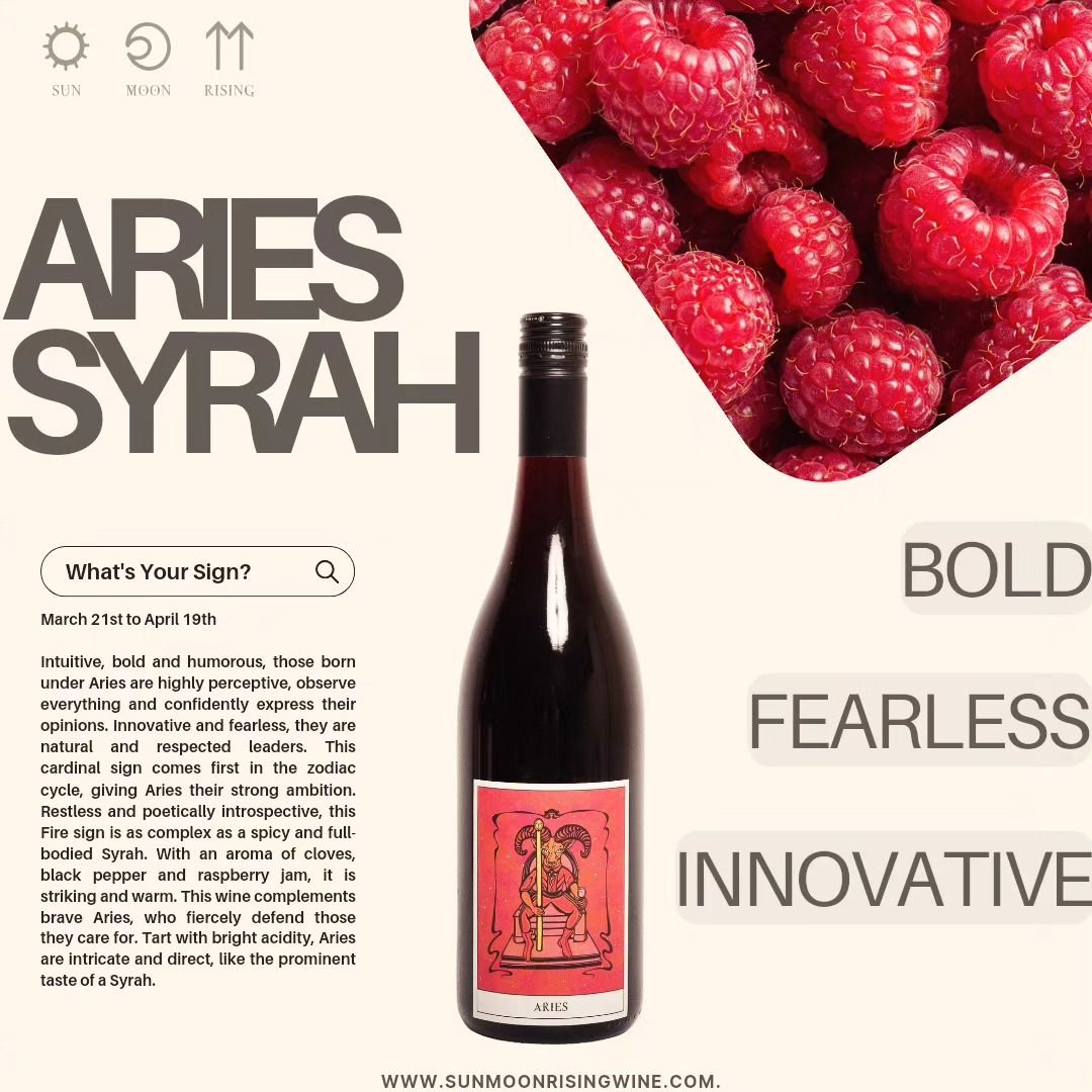 One week left of Aries Season. If you haven't gotten a chance to try the Aries Syrah, now is your time. Available on our website or ask your go-to wine store if they carry Sun Moon Rising. If they don't, send them our way!

#sunmoonrisingwine #astrol