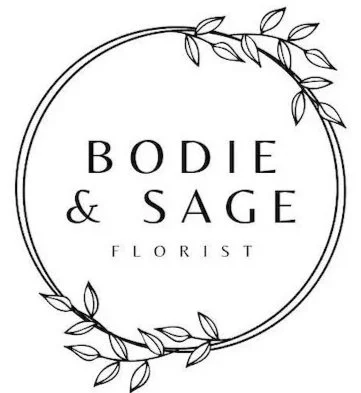 Logo for Bodie & Sage Florist, featuring a circular design with leaves around the border.
