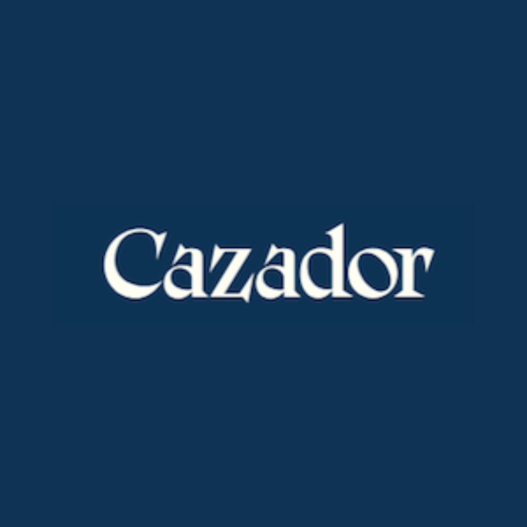The word 'Cazador' written in white on a dark blue background.