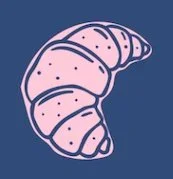 Illustration of a croissant on a blue background.