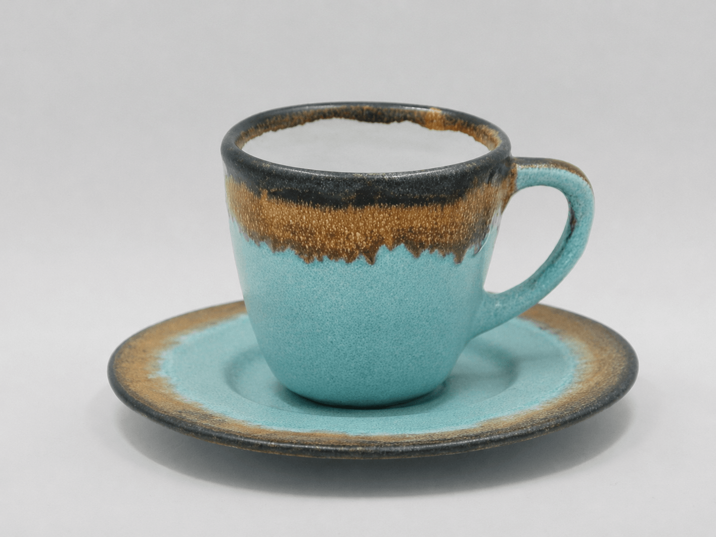 Doppel Espresso Kaffeetasse mit Unterteller, türkis