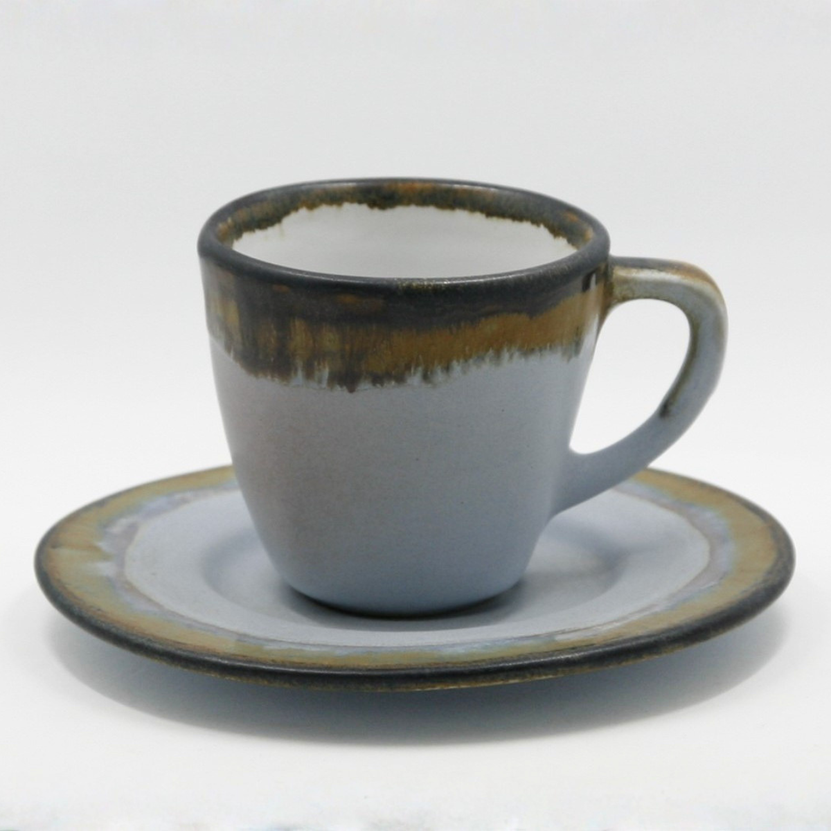 Doppel Espresso Kaffeetasse mit Unterteller, hellgrau
