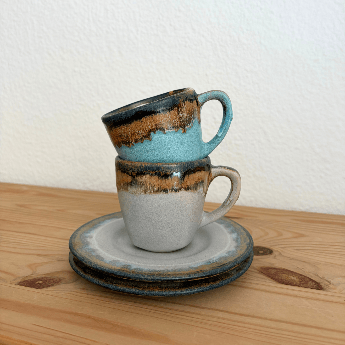 Doppel Espresso – Set aus 2 Kaffeetassen, türkis&hellgrau