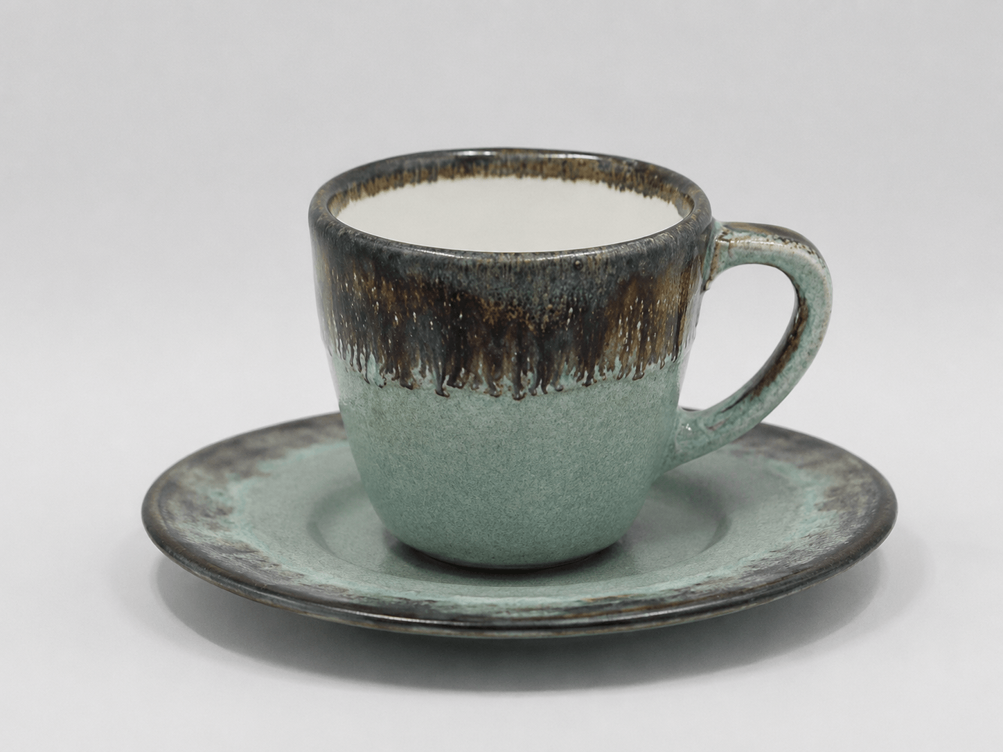 Doppel Espresso Kaffeetasse mit Unterteller, hellgrün