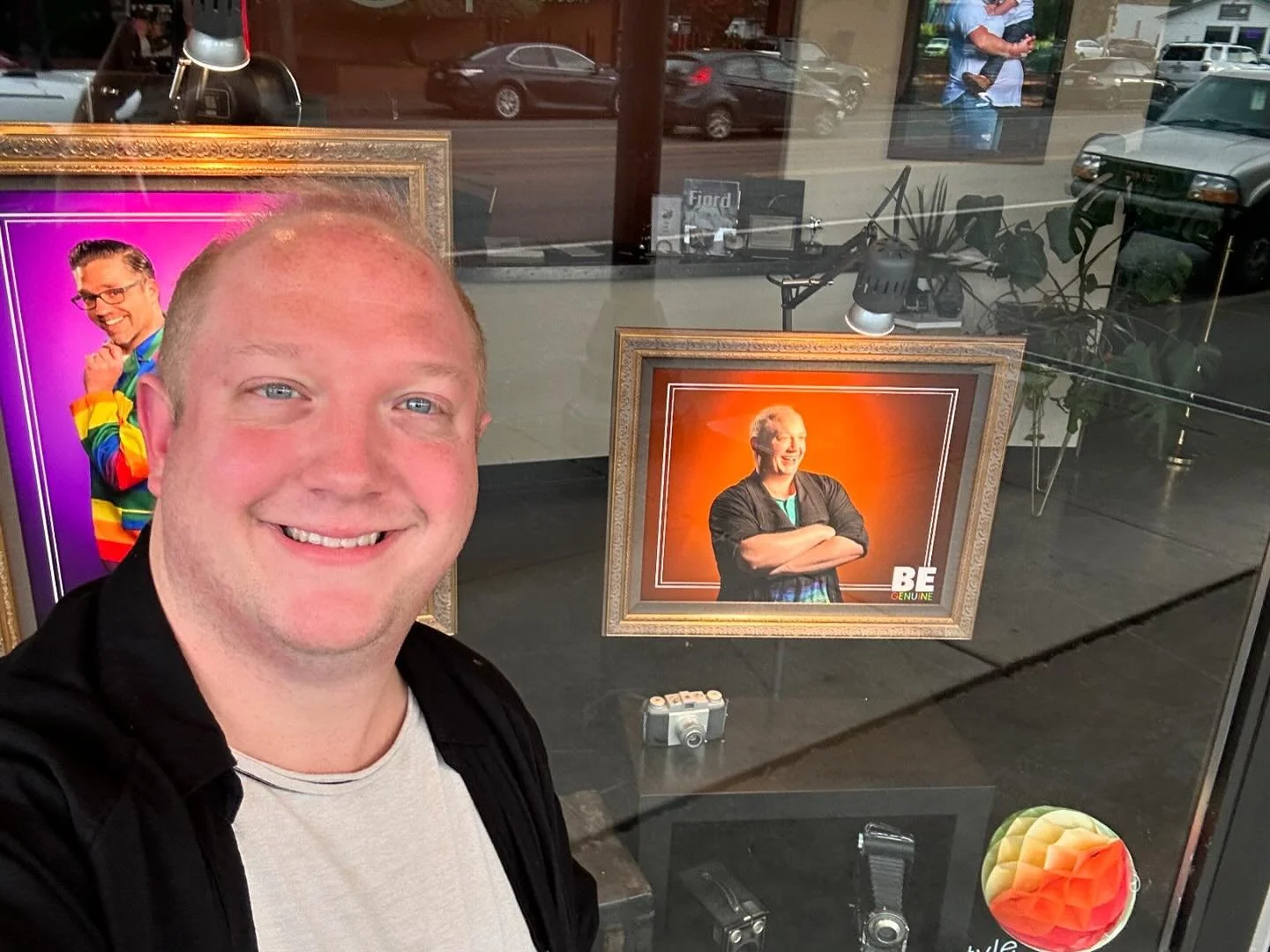 One of my portraits is displayed at @cooperstudios_shelton with their Pride collection! It makes me happy to see my hometown grow into a more accepting place, especially long after June. Also fun to see myself out on display! Is this what fame feels 