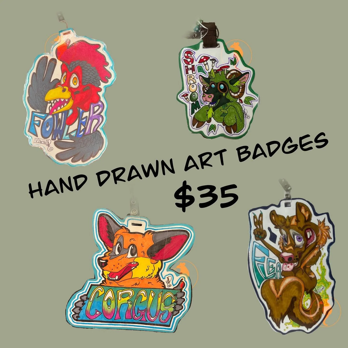 Badges!! 
Badges are one of my favorites, it&rsquo;s something I leave till the end when working on a suit. It&rsquo;s the best part! Head over to my Etsy shop and we will discuss badges! ❤️
#fursuitmaker #tradisionalart