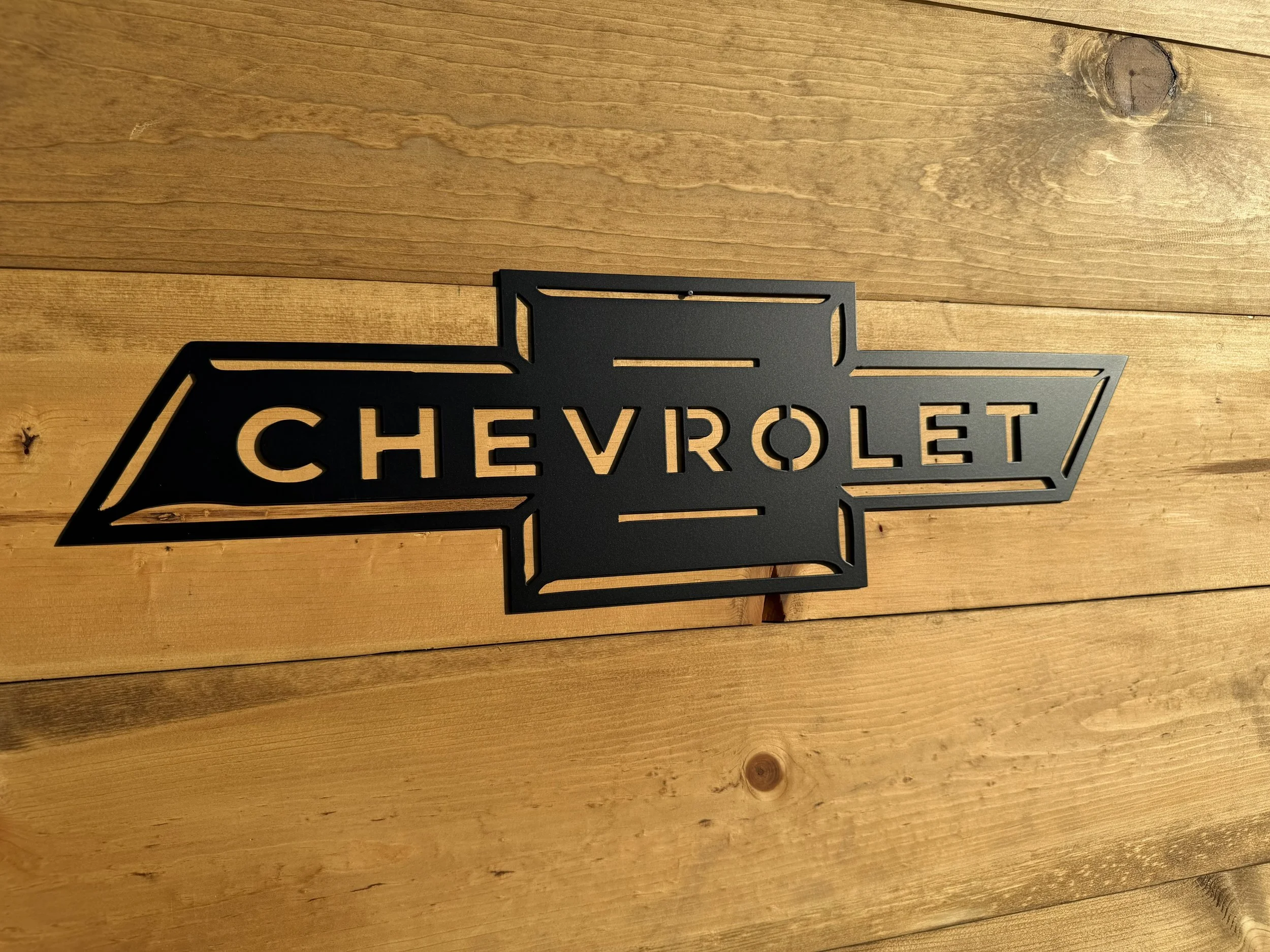 Metal Chevy Sign With Powder Coated Finish