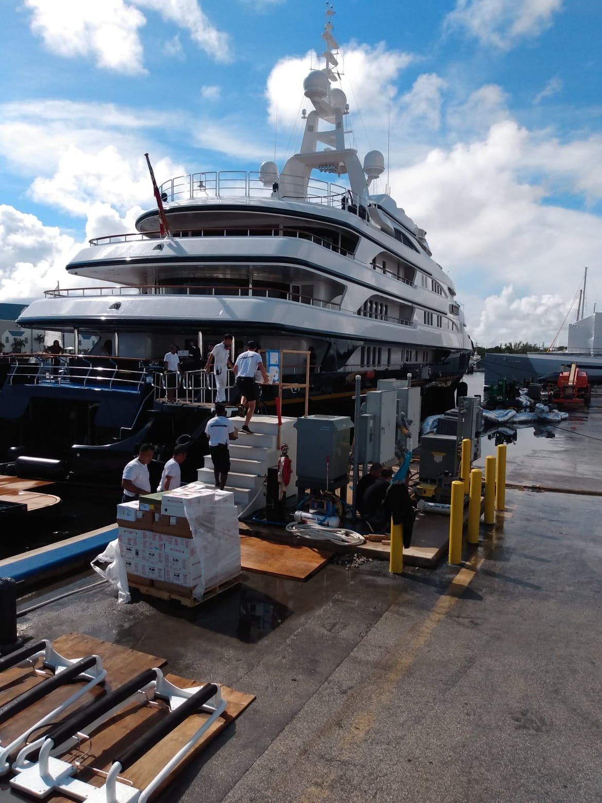 Provisions being loaded onto a superyacht from the dock
