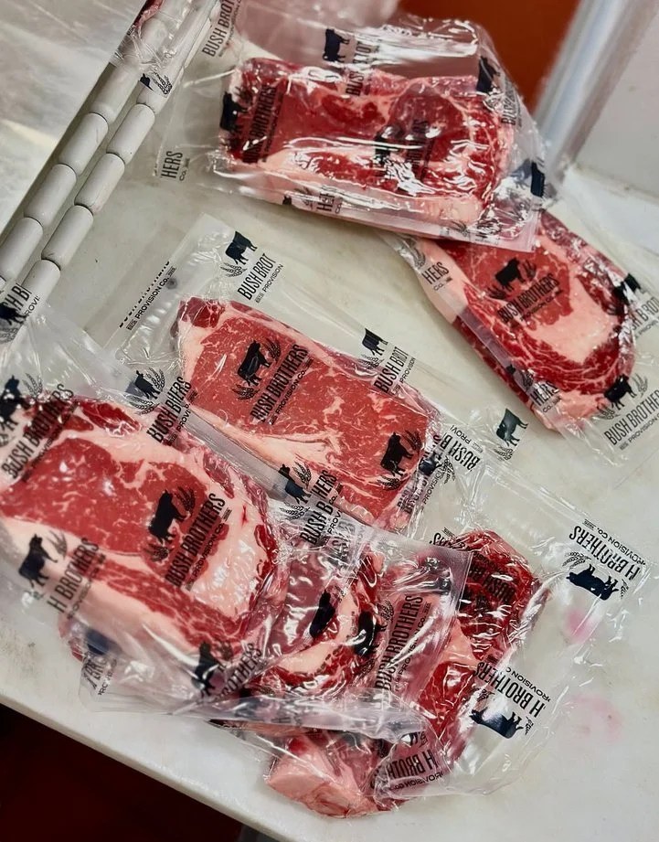 Vacuum-packed Bush Brothers ribeye steaks