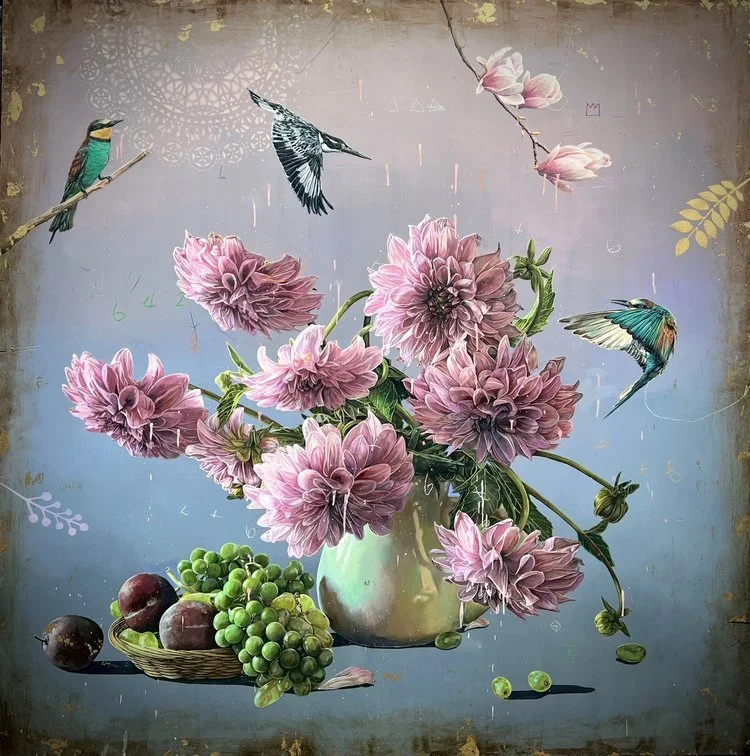 Untitled (Florals), acrylic and mixed media, Sarah Helser Art