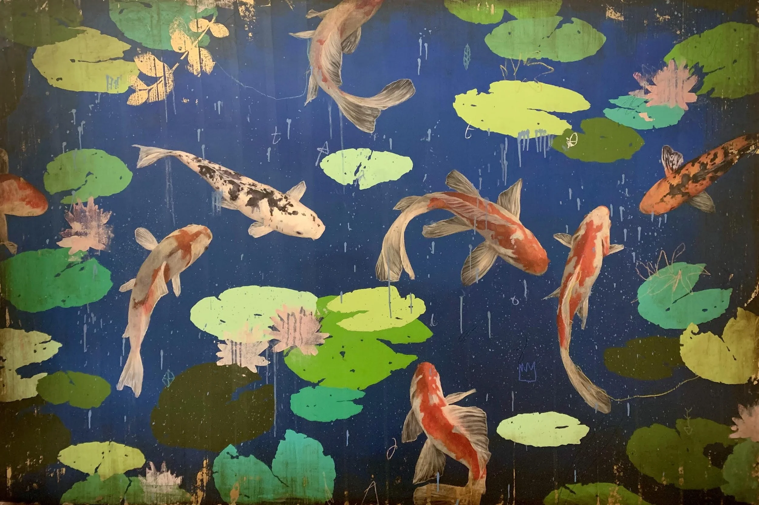 Untitled (Koi), acrylic and mixed media, Sarah Helser Art