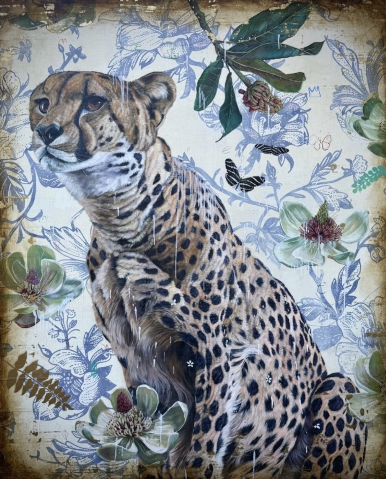 Untitled (Leopard), acrylic and mixed media, Sarah Helser Art
