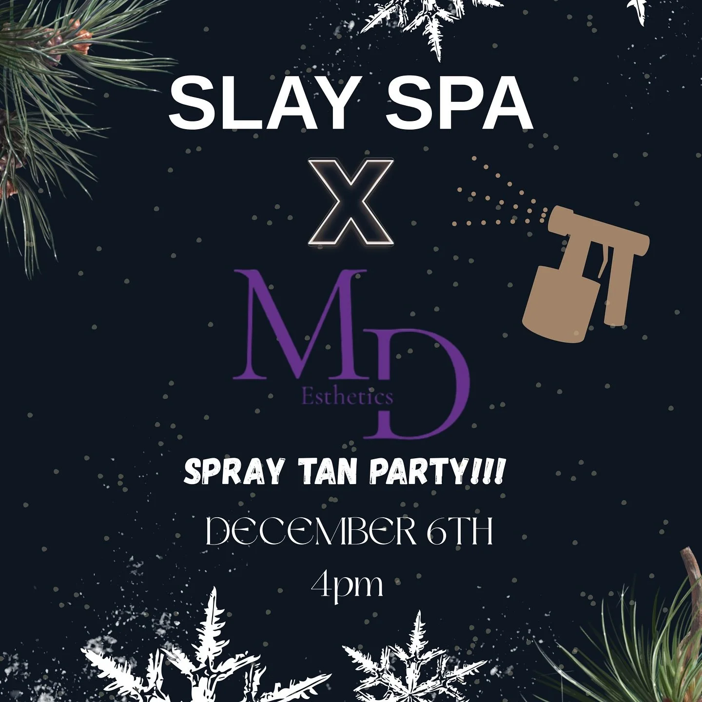 Join us for our first-ever Spray Tan Party at Slay Spa in New Windsor!
Sip on hot cocoa, enjoy a festive charcuterie board, and glow with our all-natural spray tans. Get holiday-ready the right way&hellip; why stay pale for the season?🤍🤎

Spots are
