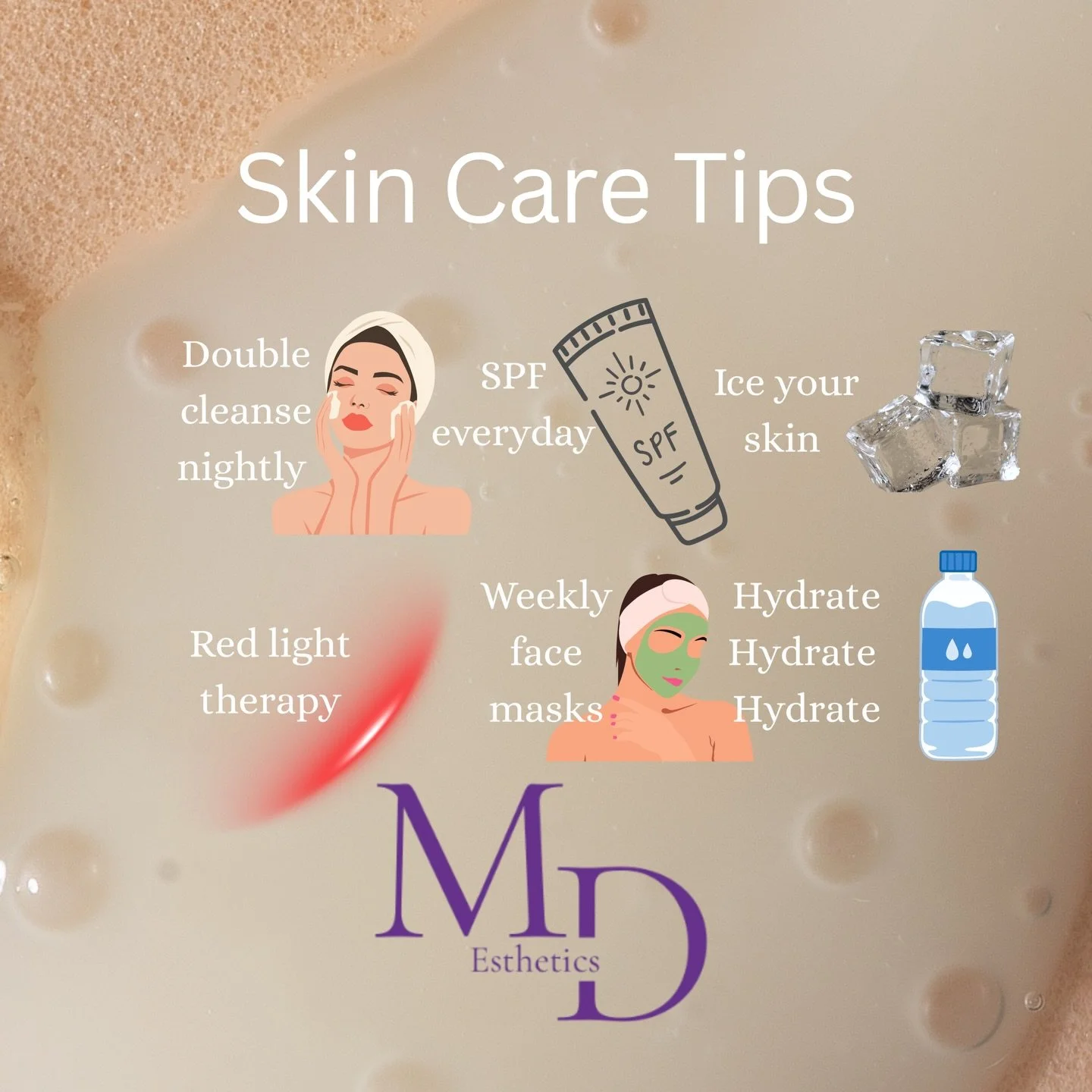 ✨ Skincare Tips That Actually Make a Difference ✨😶&zwj;🌫️

&bull; Icing to depuff + boost circulation
&bull; Red light therapy for collagen + glow
&bull; SPF every single day (non-negotiable!)
&bull; Hydrate like it&rsquo;s your job
&bull; Double c