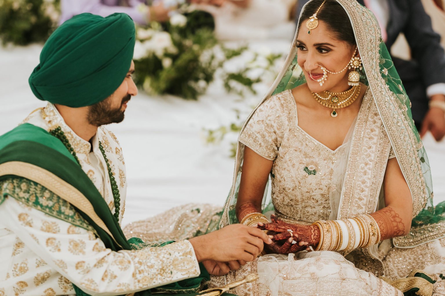 Bride and groom uder the Mandap