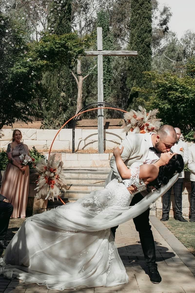 Kailah and Joel at the Tree Chapel on their wedding day