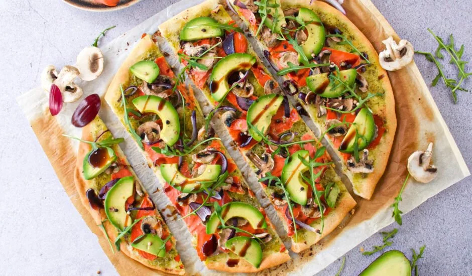 Alaska Smoked Salmon Flatbread with Pesto, Avocado &amp; Arugula