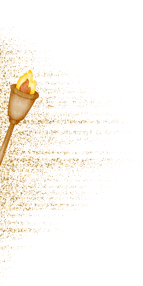 Watercolor torch with gold dust behind
