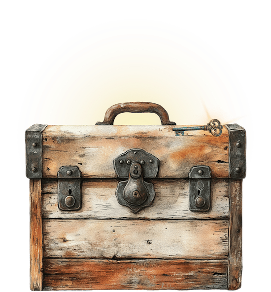 Watercolor locked chest with skeleton key on top