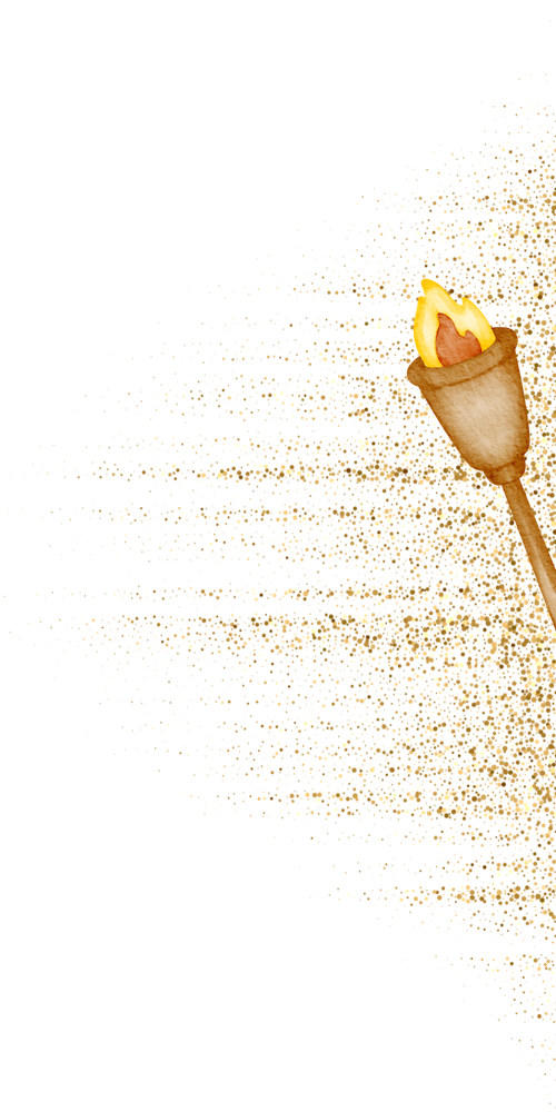 Watercolor torch with gold dust behind