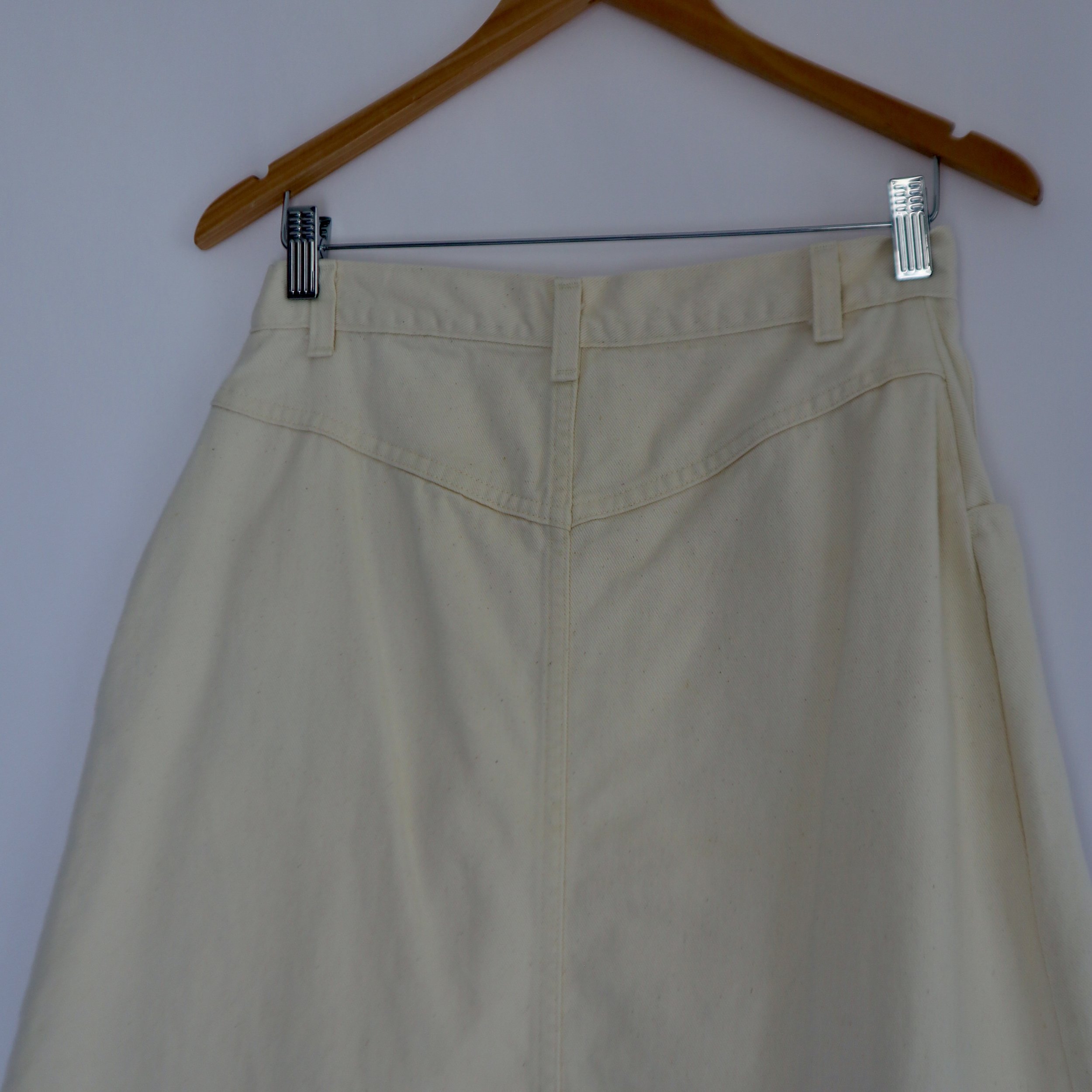 CREAM DENIM MIDI SKIRT