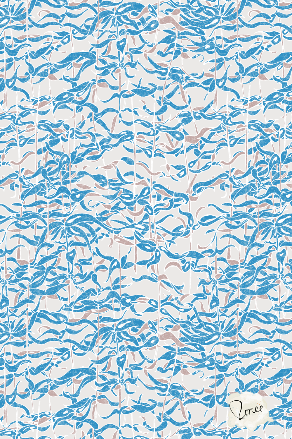Vintage textured blue and gray botanical seaweed pattern for home decor.