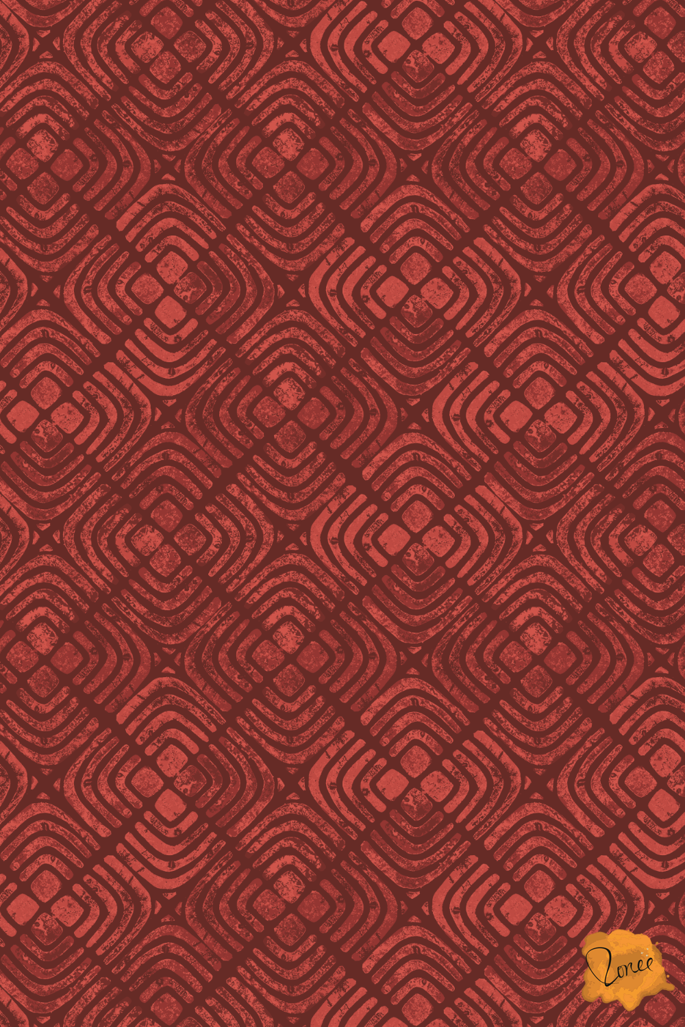 Boho block printed squares pattern in Cherry Red
