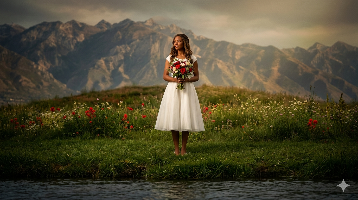 Hey, Bride on the bank of the Provo River.